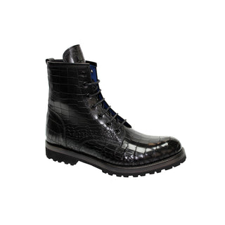 Emilio Franco Rico Men's Shoes Black Croco Embossed Leather Boots (EF1096)-AmbrogioShoes