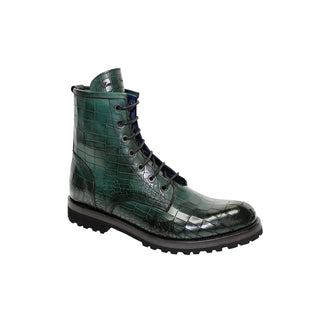 Emilio Franco Rico Men's Shoes Green Croco Embossed Leather Boots (EF1098)-AmbrogioShoes