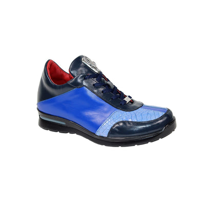 Fennix Tommy Men's Shoes Navy/Royal/Light Blue Alligator/Calf Leather Exotic Sneakers (FX1102)-AmbrogioShoes