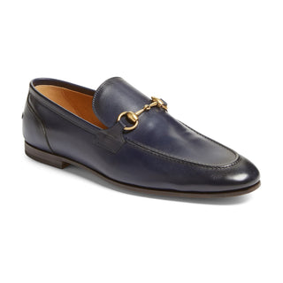 Gucci Jordaan Navy Leather Loafers Men's Designer Shoes Bit 406994 (GGM1714)-AmbrogioShoes