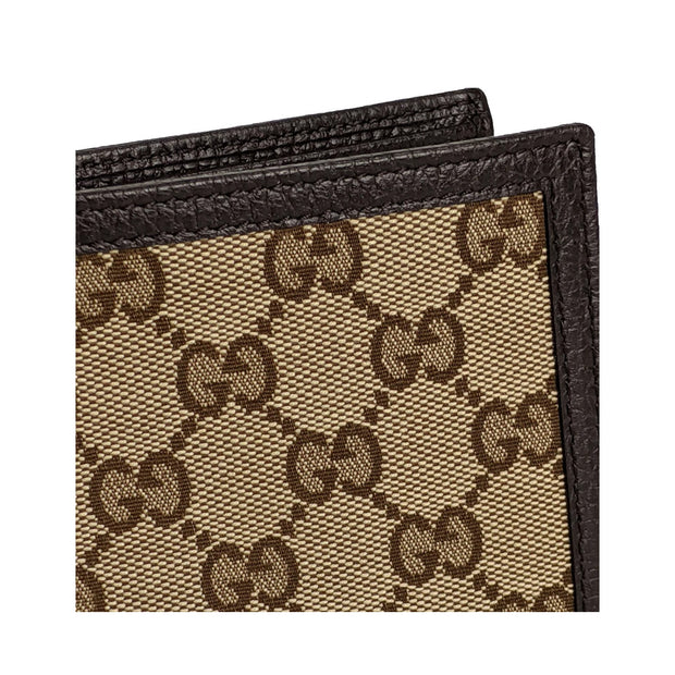 Gucci 260987 525040 Men's Beige & Brown Canvas / Leather Bi-Fold Wallets (GGMW2022)-AmbrogioShoes