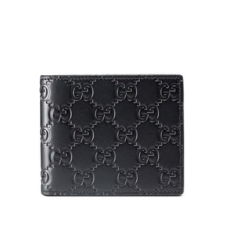 Gucci Men's Navy Texture Print / Calf-Skin Leather Wallet 365466CWC1R (GGMW2100)-AmbrogioShoes