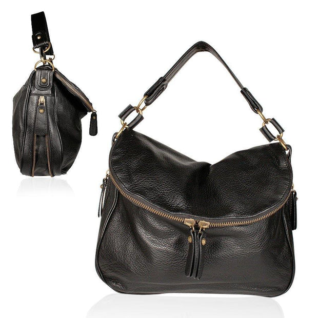 Dellamoda Handbag Lamb Leather Sasha Shoulder BlackXL ts10-15 (DM01)-AmbrogioShoes