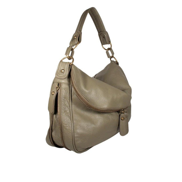 Dellamoda Handbag Lamb Leather Sasha Shoulder Khaki XL ts10-15 (DM03)-AmbrogioShoes