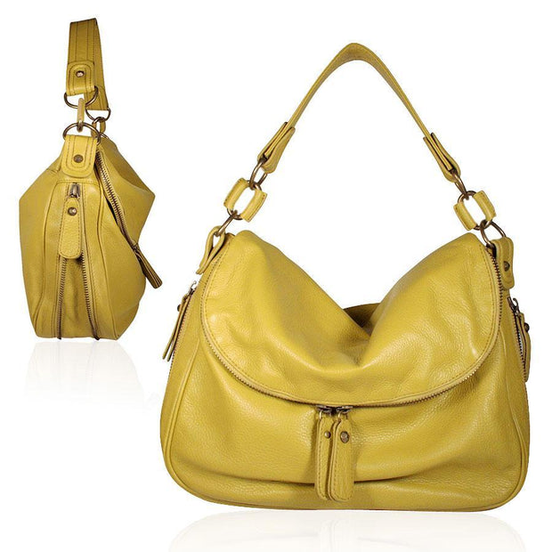 Dellamoda Handbag Lamb Leather Sasha Shoulder Yellow Lime XL ts10-15 (DM04)-AmbrogioShoes