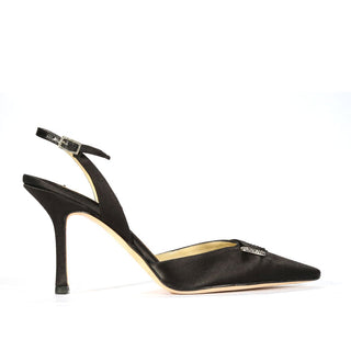 Jimmy Choo Women's Designer Shoes Black Satin & Leather Pumps (JCW05)-AmbrogioShoes