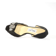 Jimmy Choo Women's Shoes Black Leather & Crepe De Chine High Heel Sandals (JCW08)-AmbrogioShoes