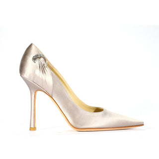 Jimmy Choo Women's Shoes Silver Satin & Leather Pumps (JCW07)-AmbrogioShoes