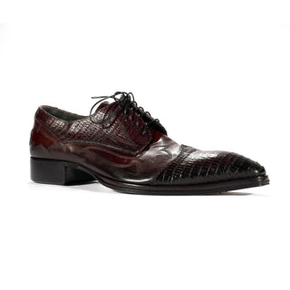 Jo Ghost 1486 Men's Shoes Wine Teju Lizard Print / Calf-Skin Leather Derby Oxfords (JG5265)-AmbrogioShoes