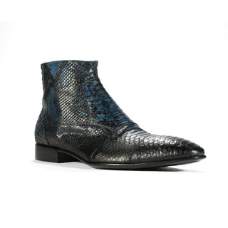 Jo Ghost 1563 Men's Shoes Navy Python Print / Calf-Skin Leather Ankle Boots (JG5263)-AmbrogioShoes
