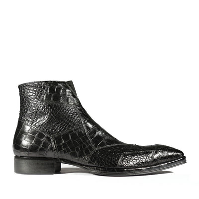 Jo Ghost 2030 Men's Shoes Black Crocodile Print / Calf-Skin Leather Ankle Boots (JG5308)-AmbrogioShoes