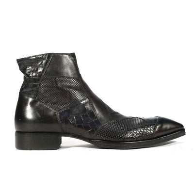 Jo Ghost 2030 Men's Shoes Black & Navy Texture / Crocodile Print / Calf-Skin Leather Boots (JG5255)-AmbrogioShoes