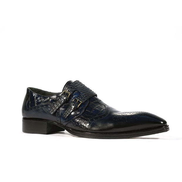 Mister Piles 40415 Men's Shoes Azure Blue Exotic Ostrich-Skin Monk-Straps  Loafers (MIS1144) – Dellamoda