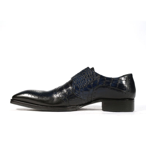 Jo Ghost 984 Men's Shoes Navy Crocodile Print /Calf-Skin Leather Monk ...