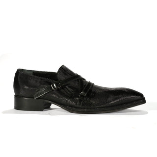 Jo Ghost Men's Shoes Black Texture Print / Patent Leather Monk-Straps Loafers (JG5267)-AmbrogioShoes