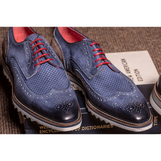 Jose Real Amberes H670 Men's Shoes Blue Faggio Nubuck Leather Sport Derby Oxfords (RE2223)-AmbrogioShoes