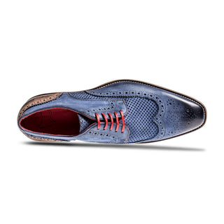 Jose Real Amberes H670 Men's Shoes Blue Faggio Nubuck Leather Sport Derby Oxfords (RE2223)-AmbrogioShoes