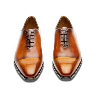 Jose Real Mastrich A808 Men's Shoes Tan & Mustard Calf-Skin Leather Whole-Cut Oxfords (RE2232)-AmbrogioShoes