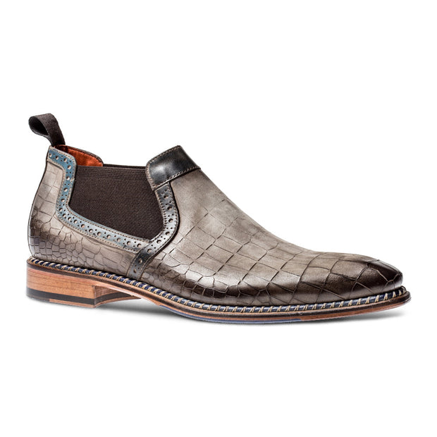 Jose Real Veloce Men's Shoes Gray Crocodile Print Leather Chelsea Boots (RE2247)-AmbrogioShoes