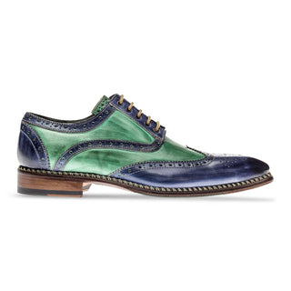 Jose Real Veloce R2318 Men's Shoes Jeans & Green Calf-Skin Leather Wingtip Oxfords (RE2235)-AmbrogioShoes
