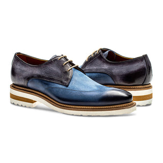 Jose Real Veloce R2353-G Men's Shoes Blue & Antracite Gray Nubuck Leather Derby Oxfords (RE2218)-AmbrogioShoes