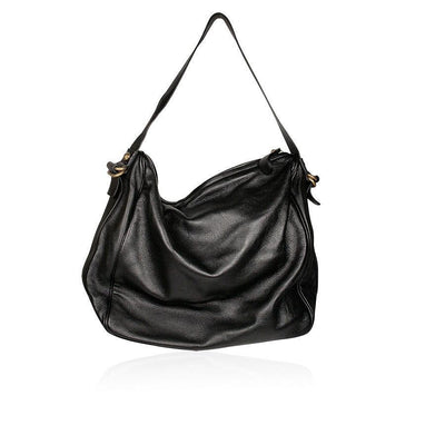 Dellamoda Lamb Leather Handbag Black TY Hobo TS10-16 Designer Bag (DM25)-AmbrogioShoes