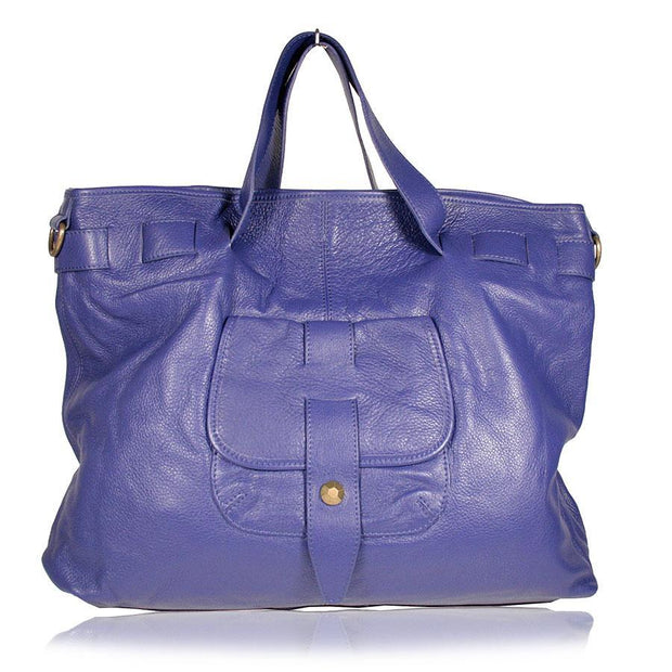 Dellamoda Lamb Leather Handbag Blue Piper XL TS10-11 (DM42)-AmbrogioShoes