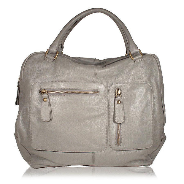 Dellamoda Lamb Leather Handbag Gray Maddox XL TS10-08 (DM47)-AmbrogioShoes