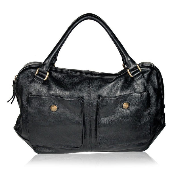 Dellamoda Lamb Leather Handbag Maddox Black TS10-07 (DM48)-AmbrogioShoes