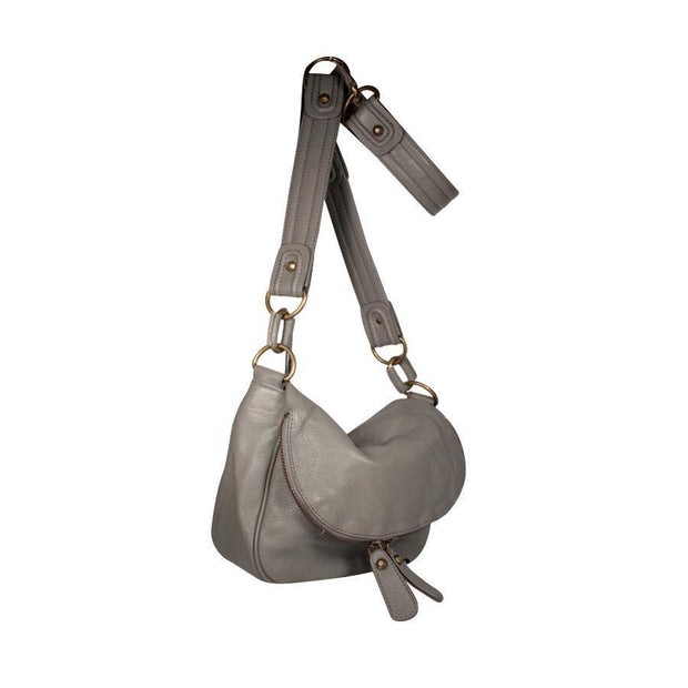 Dellamoda Lamb Leather Handbag Sasha Messenger / Sling Gray Designer Bag TS10-13 (DM07)-AmbrogioShoes