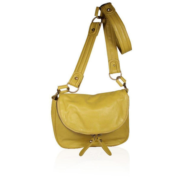 Dellamoda Lamb Leather Handbag Sasha Messenger / Sling Yellow Lime Designer Bag TS10-13 (DM11)-AmbrogioShoes