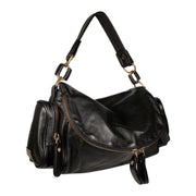 Dellamoda Lamb Leather Handbag Sasha Satchel Black ts10-19 (DM12)-AmbrogioShoes