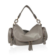 Dellamoda Lamb Leather Handbag Sasha Satchel Gray ts10-19 (DM14)-AmbrogioShoes