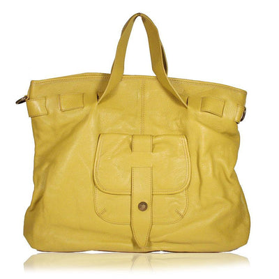 Dellamoda Lamb Leather Handbag Yellow Lime Piper XL TS10-11 (DM41)-AmbrogioShoes