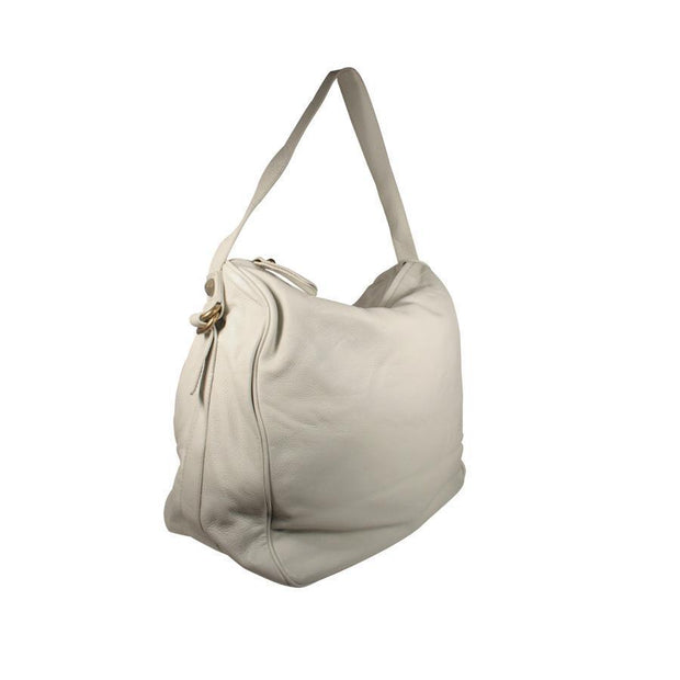 Dellamoda Lambw White Leather Handbag TY Hobo TS10-16 (DM27)-AmbrogioShoes