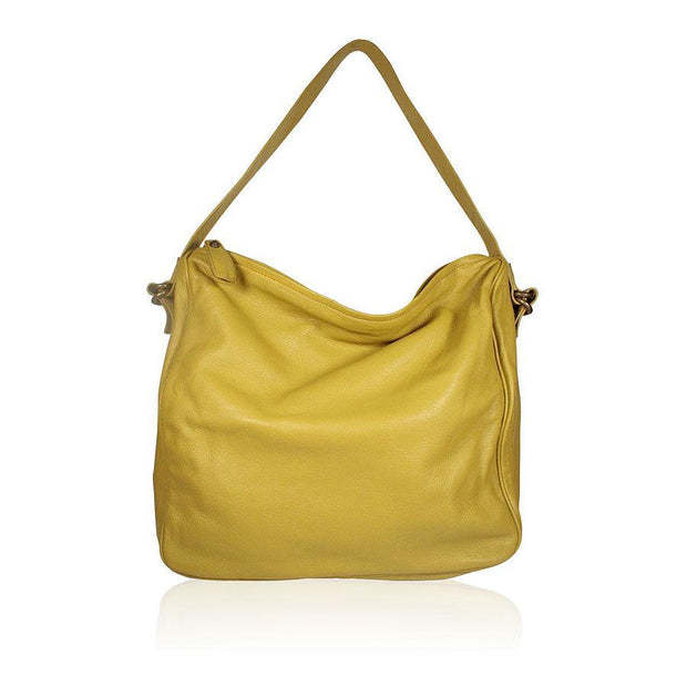Dellamoda Lambw Yellow Lime Leather Handbag TY Hobo TS10-16 (DM28)-AmbrogioShoes