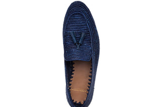 SUPERGLAMOUROUS Melilla Rafia Men's Shoes Navy Fabric Tassel Loafers (SPGM1058)