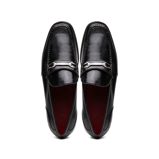 Marco Di Milano Hugo Men's Shoes Black Exotic Lizard / Calf-Skin Leather Horsebit Loafers (MDM1082)-AmbrogioShoes