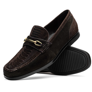 Marco Di Milano Hugo Men's Shoes Brown Suede / Ostrich Leg Horsebit Loafers (MDM1063)-AmbrogioShoes