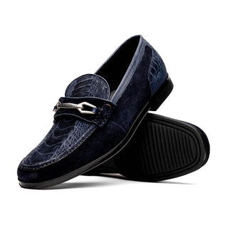 Marco Di Milano Hugo Men's Shoes Navy Suede / Ostrich Leg Horsebit Loafers (MDM1061)-AmbrogioShoes