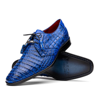 Marco Di Milano Lacio Men's Shoes Electric Blue Genuine Caiman Crocodile Dress Derby Oxfords (MDM1091)-AmbrogioShoes