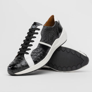 Marco Di Milano Lyon II Men's Shoes Black & White Calf-Skin / Ostrich Leg Casual Sneakers (MDM1070)-AmbrogioShoes
