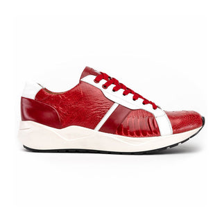 Marco Di Milano Lyon Men's Shoes Red & White Calf-Skin / Ostrich Casual Sneakers (MDM1072)-AmbrogioShoes
