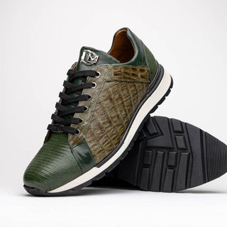 Marco Di Milano Portici Men's Shoes Green & Olive Exotic Lizard / Crocodile Casual Sneakers (MDM1018)-AmbrogioShoes