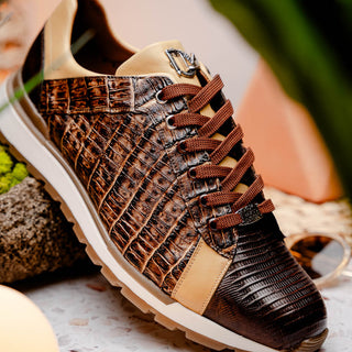 Marco Di Milano Portici Men's Shoes Orix & Brown Exotic Lizard / Crocodile Casual Sneakers (MDM1015)-AmbrogioShoes