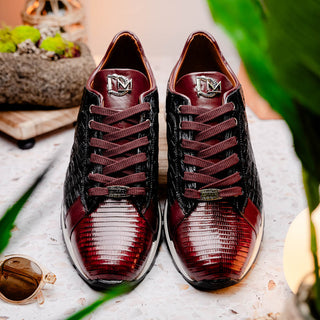 Marco Di Milano Portici Men's Shoes Wine & Black Exotic Lizard / Crocodile Casual Sneakers (MDM1016)-AmbrogioShoes