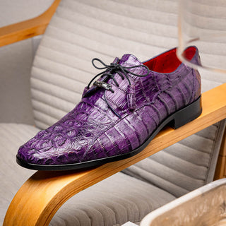 Marco Di Milano Tulum Men's Shoes Purple Exotic Crocodile Derby Oxfords (MDM1008)-AmbrogioShoes