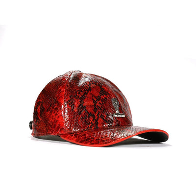 Mauri Cap H65 Men's Black & Red Exotic Snake-Skin Hat (MAH1017)-AmbrogioShoes