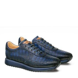Mezlan 4656-F Hannibal Men's Shoes Blue Exotic Caiman Crocodile Casual Sneakers (MZ3275)-AmbrogioShoes