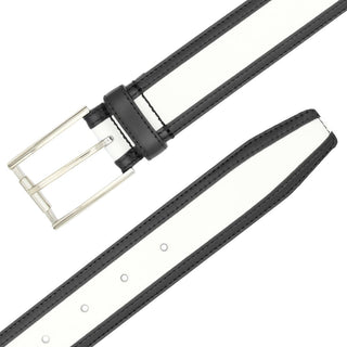Mezlan AO11531 Black & White Two-Tone Calf-Skin Leather Men's Belt (MZB1228)-AmbrogioShoes